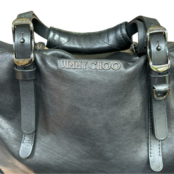 JIMMY CHOO Blare Studded Glossy Leather Black Tote Bag - Picture 3 of 15